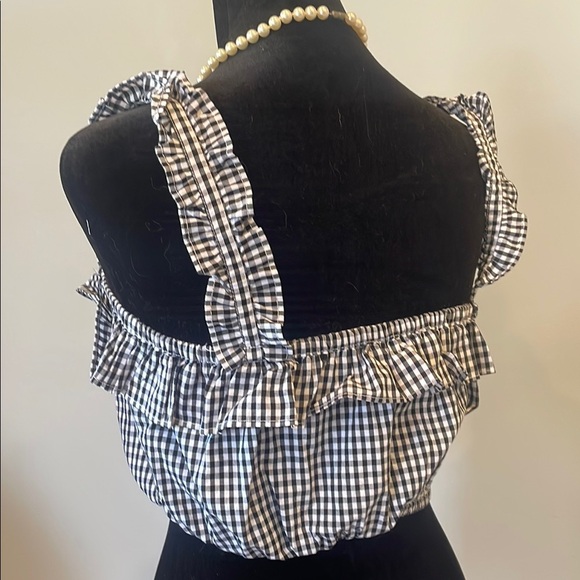 Gingham Ruffle Sleeveless Top - Black and White - Picture 2 of 2